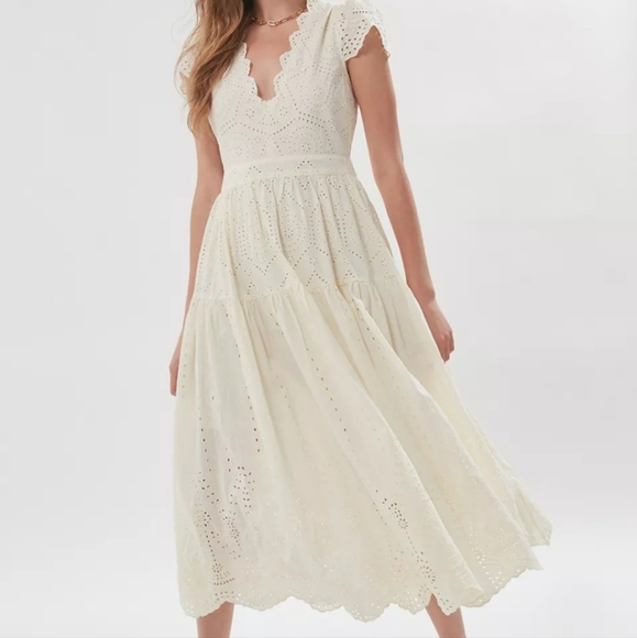 UO Wild Daisy Eyelet Tie-Back Midi Dress - Picture 1 of 5